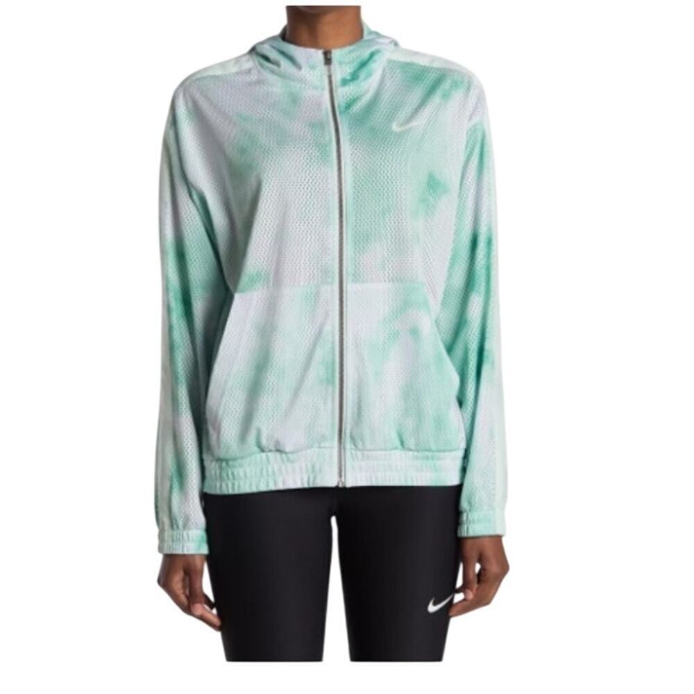Nike Icon Clash Full Zip Long Sleeve Tie Dye Mesh Hoodie Jacket Green Womens Med
